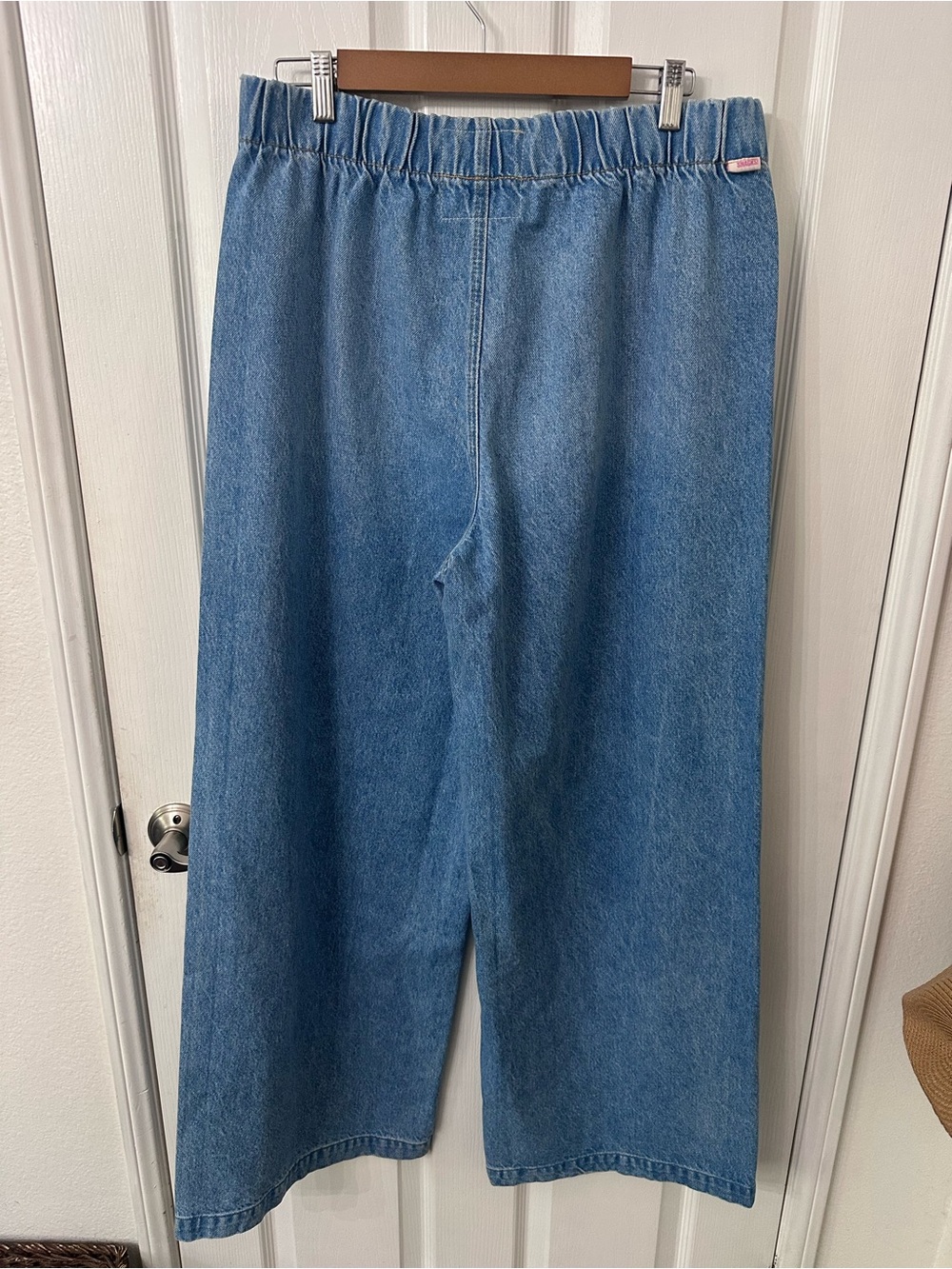 MOTHER SNACKS! Blue Elastic Waist Wide Leg Pull On Denim Pants XL NWOT - Picture 5 of 6